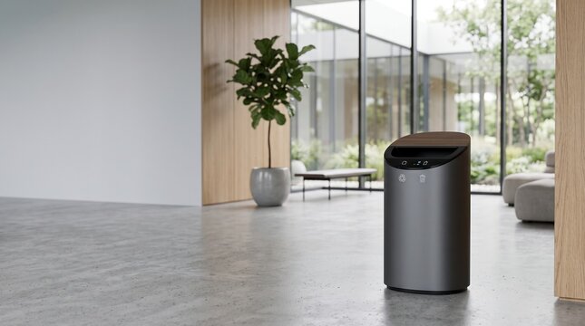 Modern waste bin in a contemporary office lobby