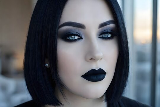 viso di modella con capelli neri e make-up