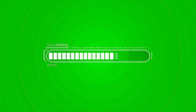 Futuristic green loading bar with progress indicator and abstract circular background for technology and data transfer concepts