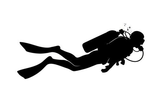 Silhouette scuba diver underwater exploration.
