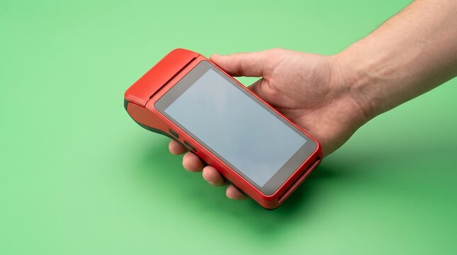 Orange pos terminal on green background