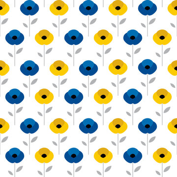 Seamless pattern with Ukrainian trident symbol tryzub and national colors