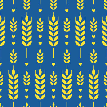 Seamless pattern with Ukrainian trident symbol tryzub and national colors