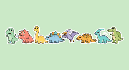 Cute cartoon dinosaurs set, collection of funny prehistoric animals for kids © Gerald I. Mastin
