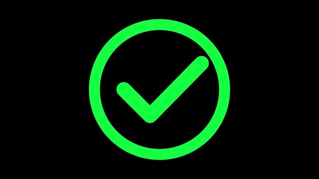 green check mark animation with fade in and fade out on black background, checkmark animation symbol, yes approve choice, approved tick mark animation