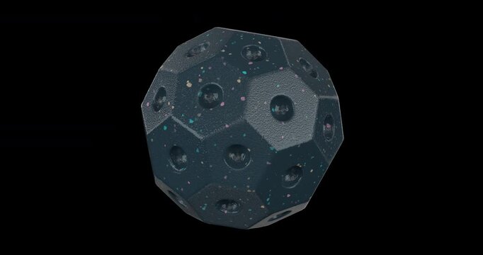 Seamless 360&deg; looping animation of an abstract geometric sphere with terrazzo-style speckled texture on a transparent background.
Perfect for tech branding, app intros, and modern motion graphics.