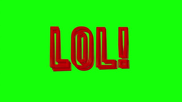 Retro red lol text animation repeating on vibrant green screen