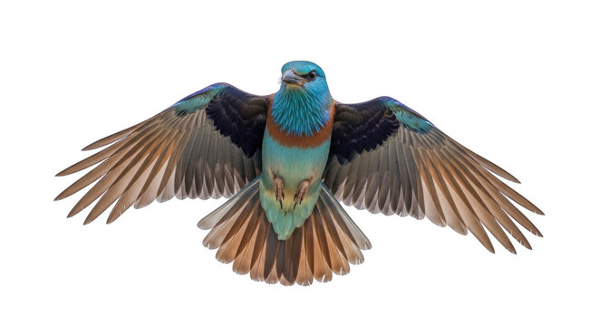 Blue jay bird flying with wings spread