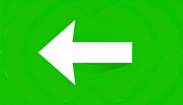 White arrow pointing left on a green background, a symbol for direction, navigation, and guidance
