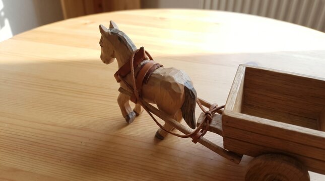 Cart Before the Horse Concept, a Wooden Toy Horse Harnessed the Wrong Way Round to a Cart
