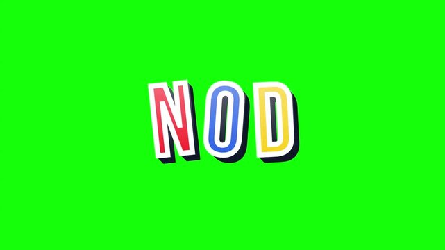 Animated colorful word nod appearing sequentially against bright
