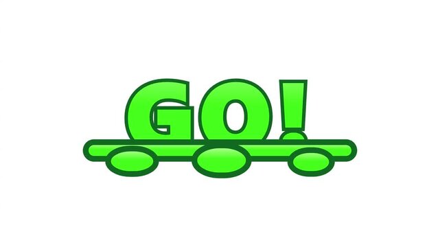 Green go text graphic elements with animated pulsing circular motion