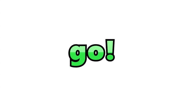 Animated green go text repeating across horizontal white screen