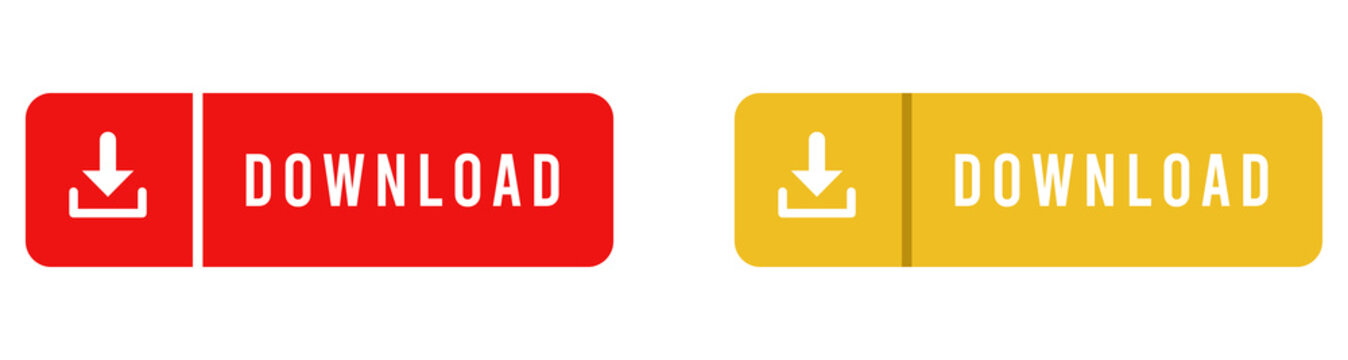 Red and Yellow Download Button Set Isolated on Transparent Background