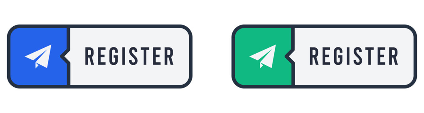 Blue and Green Register Account Button Set Isolated on Transparent Background