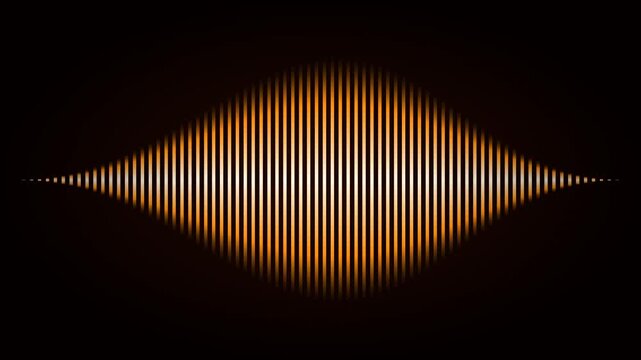Golden sound wave frequency on black background. Abstract digital audio signal waveform.