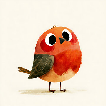 Whimsical illustration of a cute round robin bird