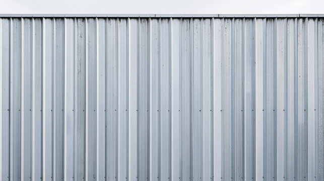 Corrugated galvanized steel wall of a modern warehouse, repeating vertical ridges, realistic weather exposure and fastening points, soft overcast daylight, logistics and