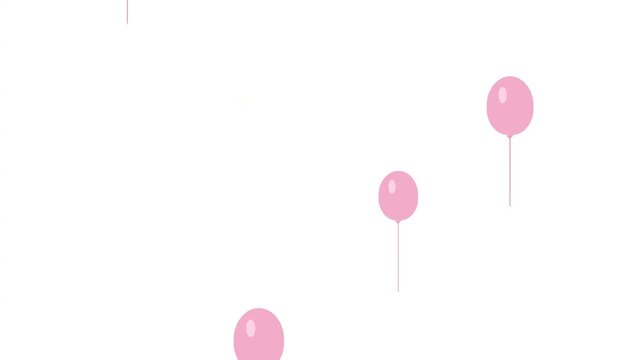 Floating pink balloons rising with minimalist white background