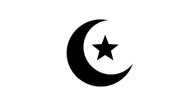 Black crescent moon with star symbol graphic design