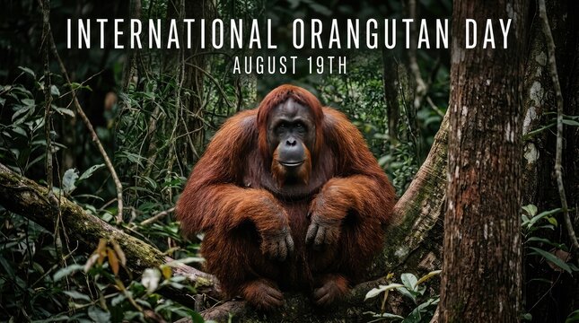 International Orangutan Day August 19th male orangutan portrait in forest canopy
