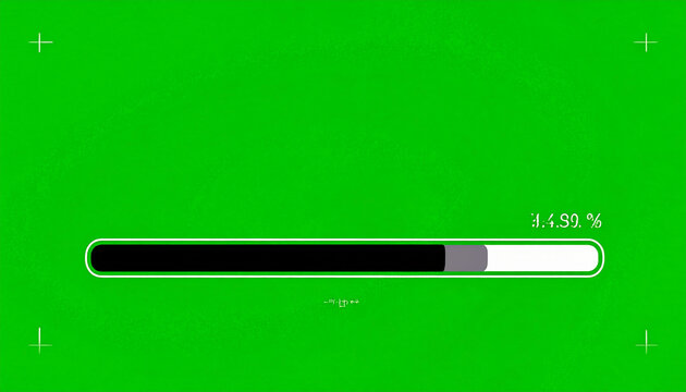 Green screen loading bar with progress percentage and futuristic digital interface elements for technology and gaming backgrounds