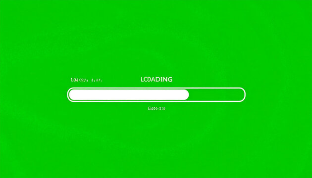 Green screen loading bar with text and percentage indicator for digital interface design and web development progress visualization