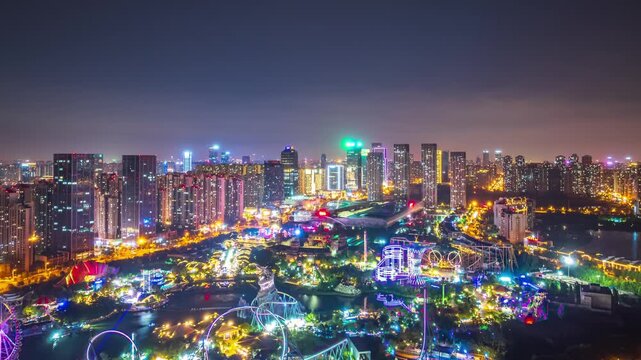 Hefei Binhu Sunac City Dazzling Night Aerial Timelapse