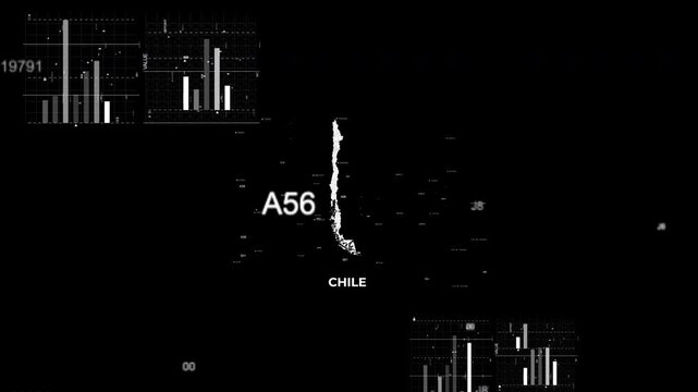 Chile map animation showcasing economy, infrastructure, technology, population, energy, trade, and national development data for presentations, films, documentaries, and motion graphics.