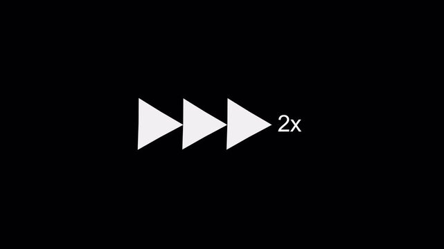 2x Speed Fast Forward Icon Seamless Loop Animation  on Transparent Background, Video Player Skip Forward UI Motion Graphics Element with Alpha Channel  in 4K 