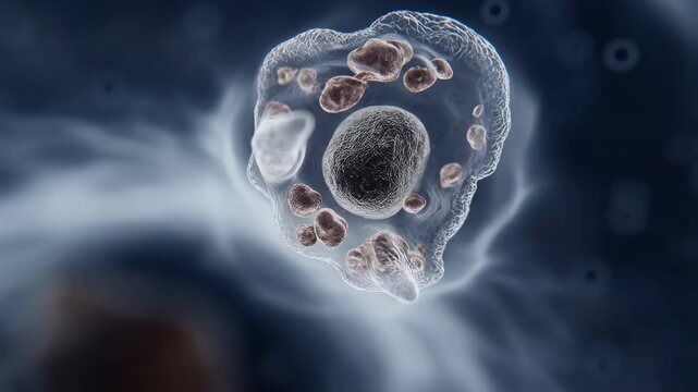 Microscopic single celled organism exhibiting dynamic movement with organism moving fluidly