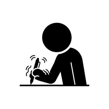 Man with hand tremor writing difficulty icon