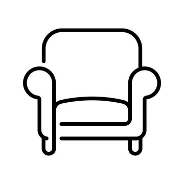 Black outline armchair icon featuring rounded armrests and sturdy legs.