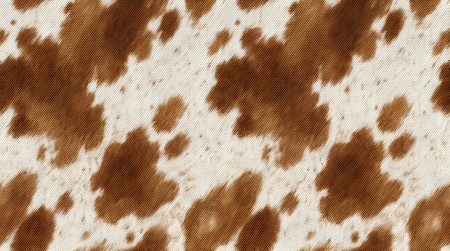 close up brown and white cowhide leather pattern texture with irregular shapes and natural animal fur look for fabric design