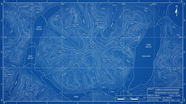 Blue topographic map illustration.