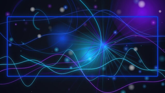 Abstract neon glowing wave background blue purple tones for creative web design.