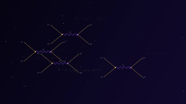 Abstract Physics Equations and Particle Interactions on Dark Background