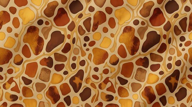 abstract seamless giraffe skin texture with various brown and orange organic shapes pattern background