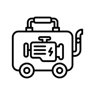 Portable black outline power generator with engine and lightning bolt icon.