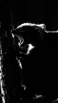 Intense nocturnal colugo portrait, showcasing the creature's fierce side in monochrome