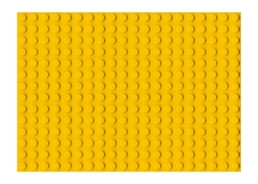 Vintage yellow plastic brick plate isolated. Old toy surface style background.	