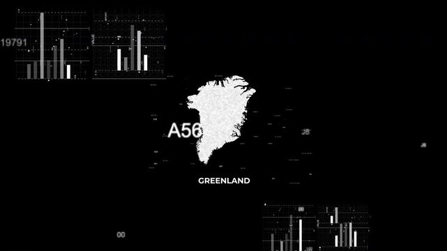Greenland map animation showcasing economy, infrastructure, technology, population, energy, trade, and national development data for presentations, films, documentaries, and motion graphics.