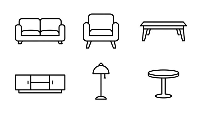 Minimalist Living Room Furniture Line Icon Set