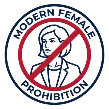 Red Prohibition Sign Symbol Over Modern Professional Female Icon for Gender Equality Issues Concept