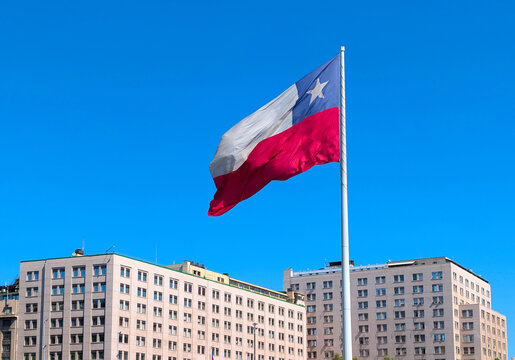 national flag  buildings Santiago Chile