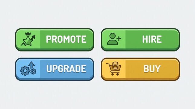 Cartoon UI call to action buttons set for games and apps