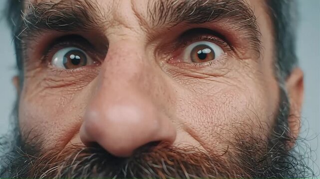 Extreme Close Up Of Man Opening Eyes Wide With Intense Expression