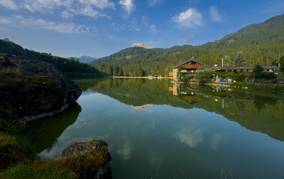 Idyllic summer landscape with clear mountain lake in the Alp, Lago di San Vito