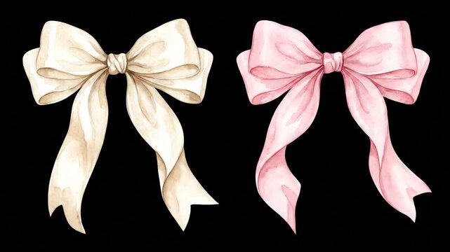 Cream and pink satin ribbon bows on black.