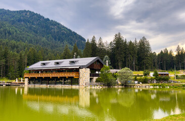 Obraz premium Idyllic summer landscape with clear mountain lake in the Alp, Lago di San Vito